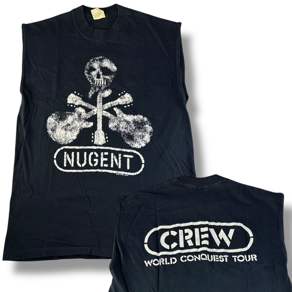 Vintage Ted Nugent Shirt Mens Large Black World Conquest Tour Crew 80s Rock Band